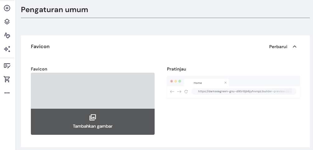 pengaturan favicon di hostinger builder