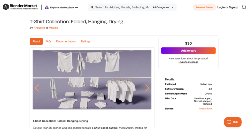 Example of 3D Belnder models sold on Blender Market
