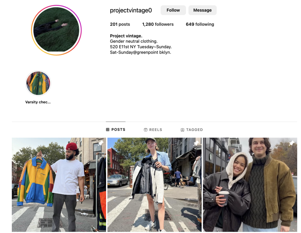 Project Vintage Instagram profile
