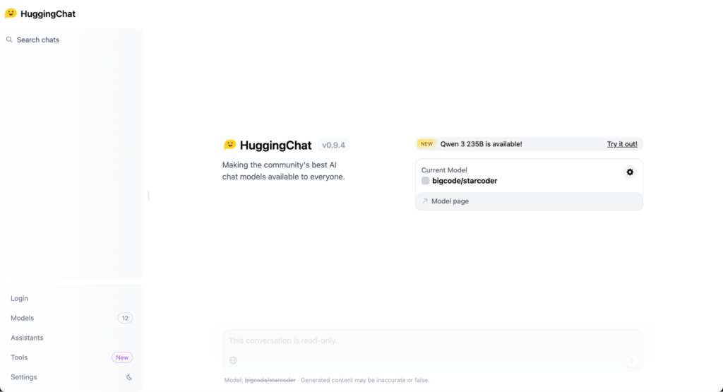 StarCoder HuggingChat interface